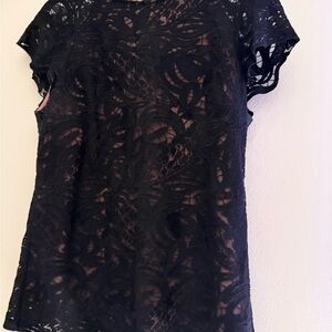 Reiss Black Lace Overlay Blouse